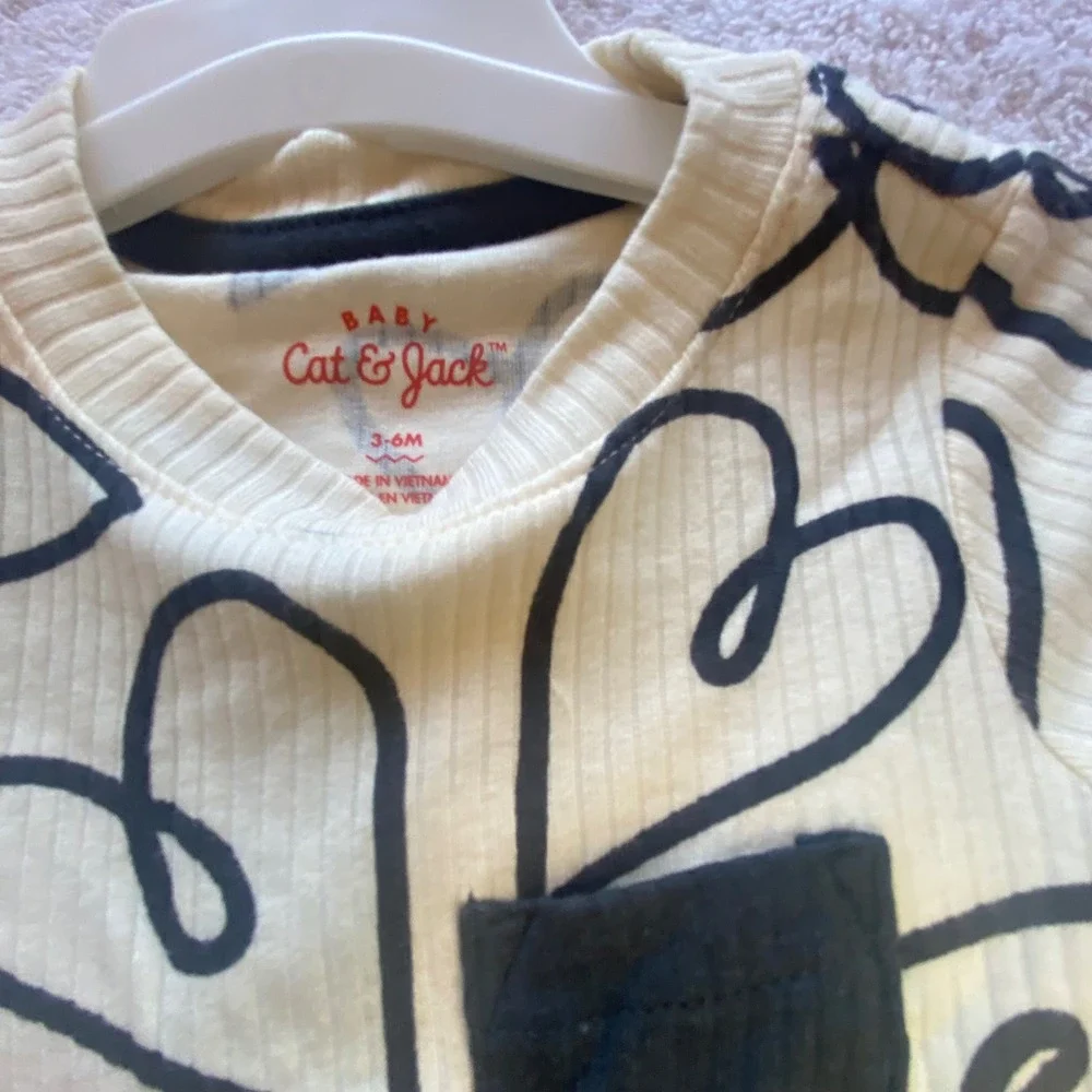 Cat & Jack Baby Girls 3-6M Ribbed Heart Print Top & Leggings 2pc Set Off-White